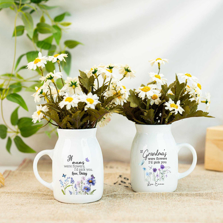 Thoughtful Personalized Ceramic Flower Vase With Wildflower Design For Grandma - Heartfelt Gift For Mom, Mother's Day Present