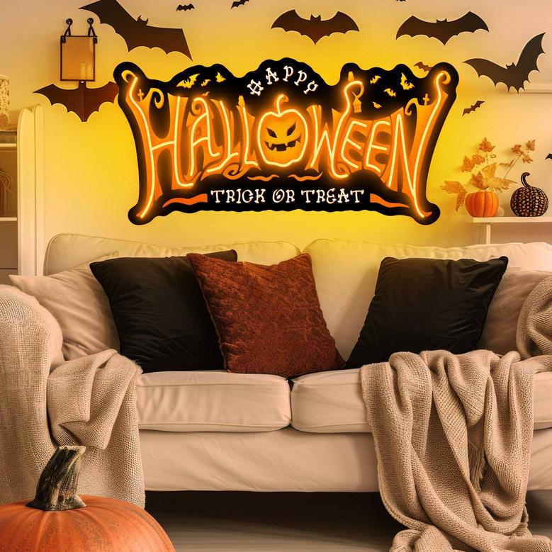 Spooky Ghost Halloween Neon Sign - Personalized LED Light For Party Decor