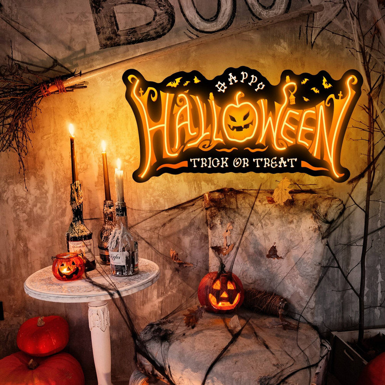Spooky Ghost Halloween Neon Sign - Personalized LED Light For Party Decor
