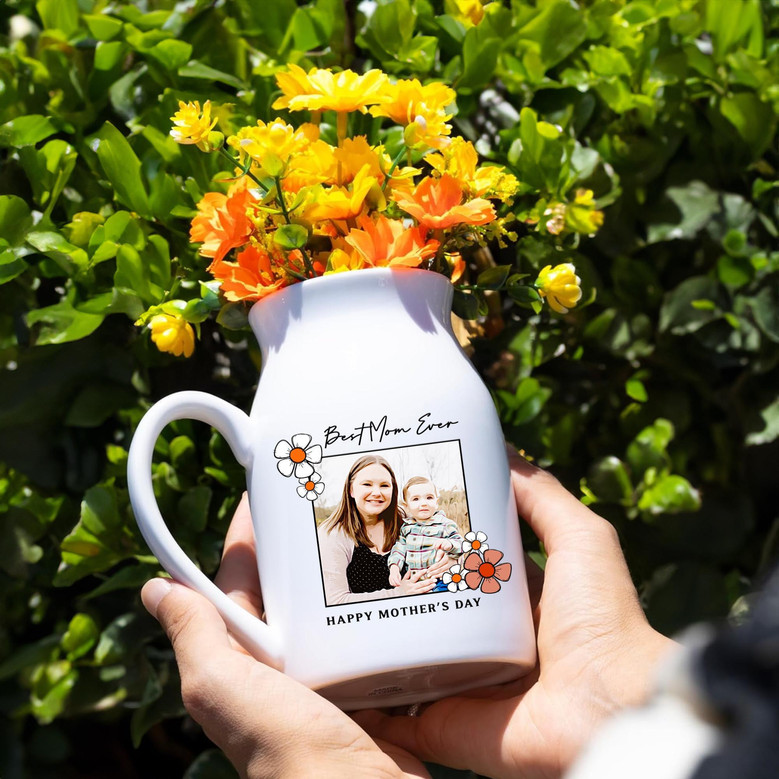 Custom Mother's Day Ceramic Flower Vase With Kid's Photo For Mom's Keepsake Gift