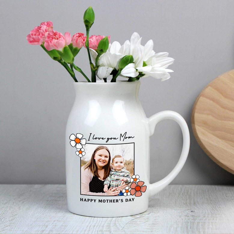 Custom Mother's Day Ceramic Flower Vase With Kid's Photo For Mom's Keepsake Gift