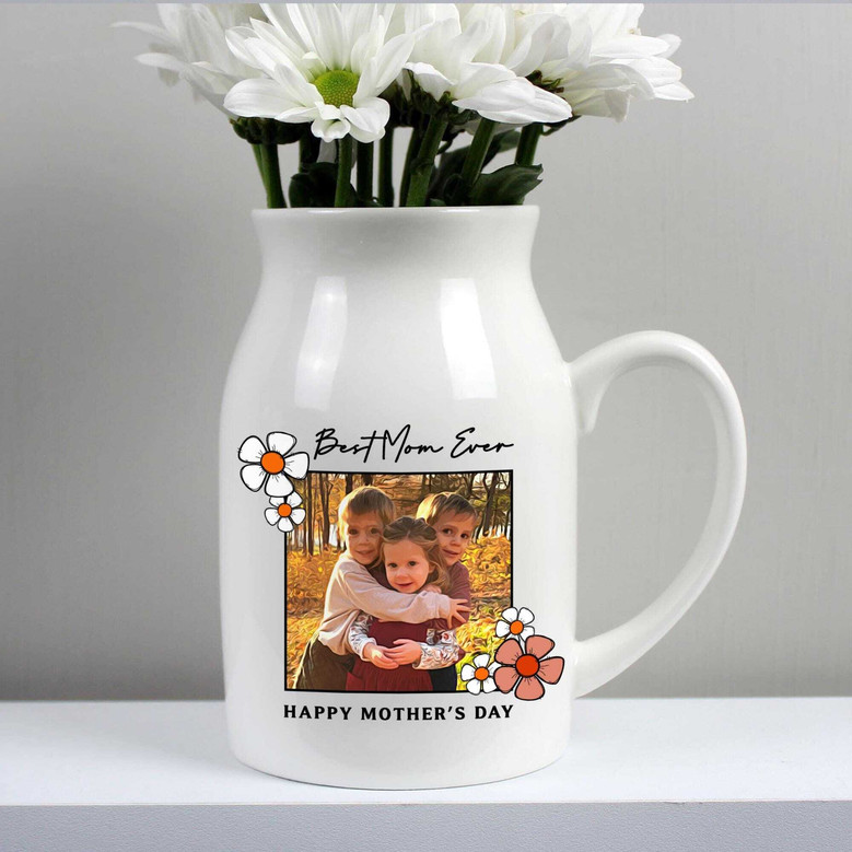 Custom Mother's Day Ceramic Flower Vase With Kid's Photo For Mom's Keepsake Gift