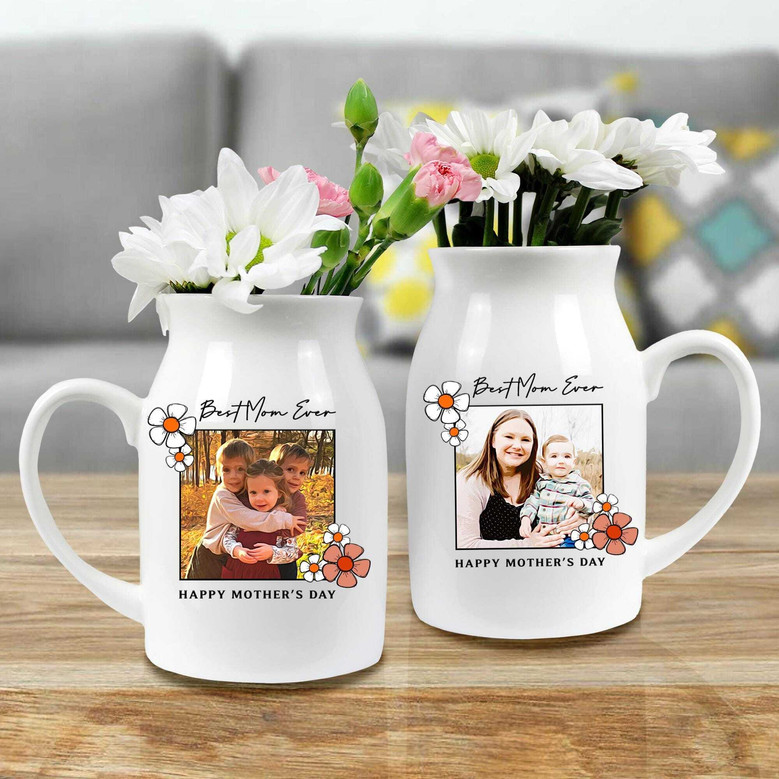Custom Mother's Day Ceramic Flower Vase With Kid's Photo For Mom's Keepsake Gift
