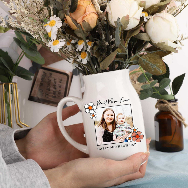 Custom Mother's Day Ceramic Flower Vase With Kid's Photo For Mom's Keepsake Gift