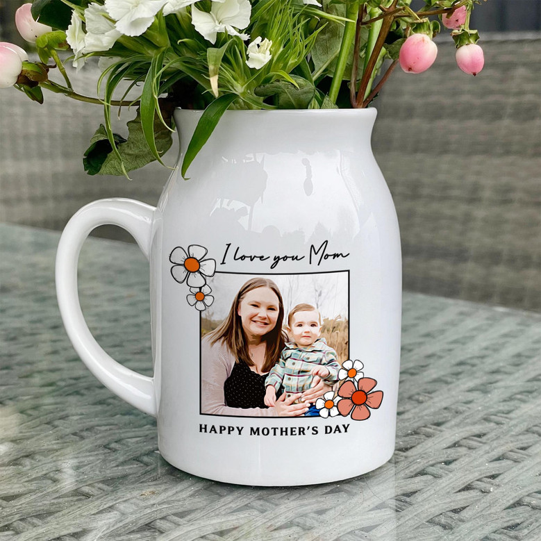 Custom Mother's Day Ceramic Flower Vase With Kid's Photo For Mom's Keepsake Gift