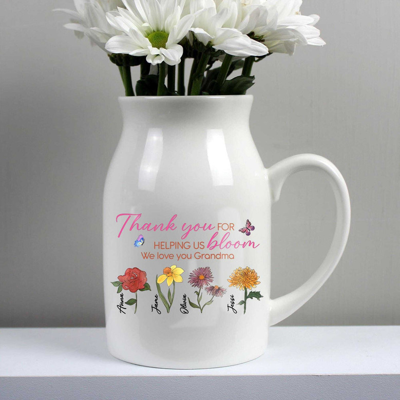 Thoughtful Birth Month Ceramic Flowers Vase For Grandma - Mother's Day Gift