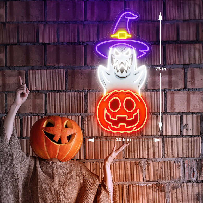 Pumpkin Ghost Neon Sign For Kids - Halloween Party Decor And Gifts