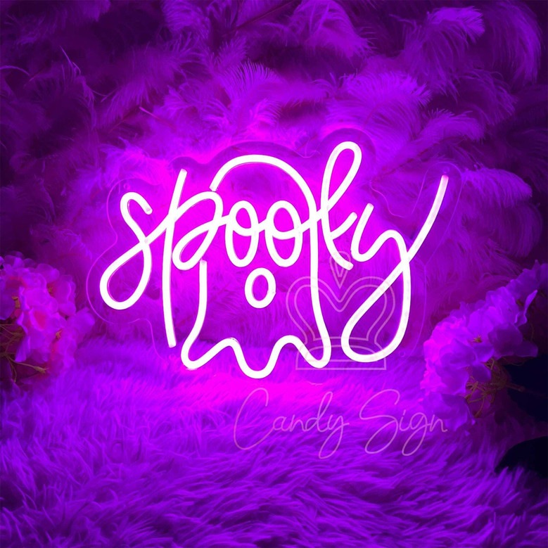 Spooky "Boo" Ghost Neon Sign – Cute Halloween LED Light for Kids & Party Decor