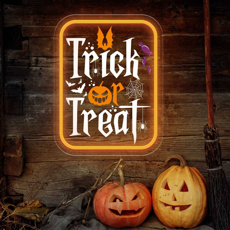 Trick Or Treat Neon Sign For Halloween Party - Wall Decor For Spooky Celebrations