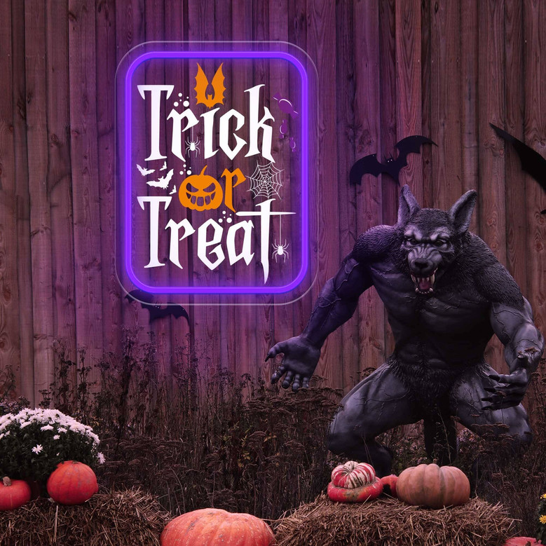 Trick Or Treat Neon Sign For Halloween Party - Wall Decor For Spooky Celebrations