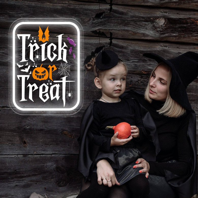 Trick Or Treat Neon Sign For Halloween Party - Wall Decor For Spooky Celebrations