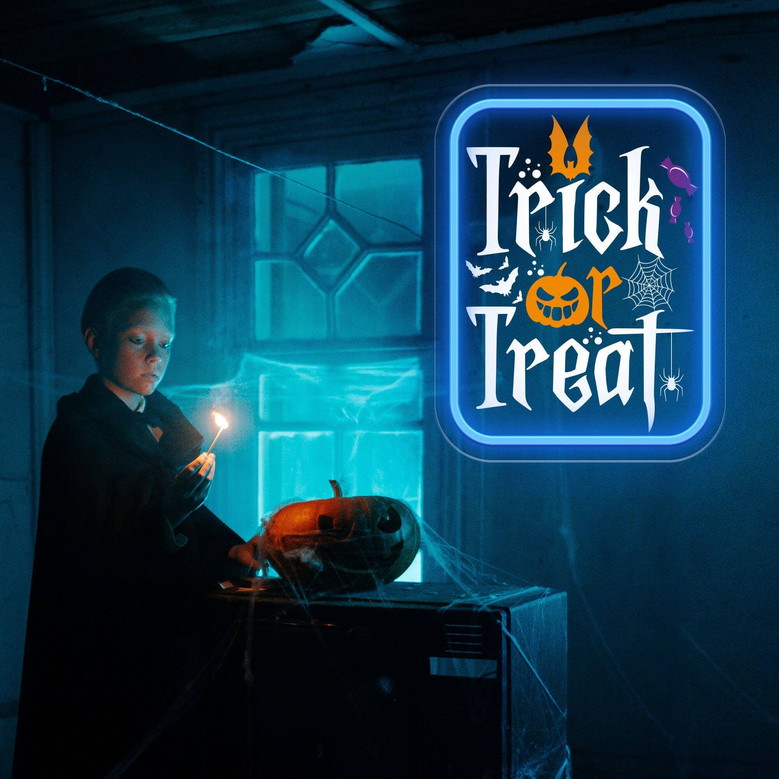 Trick Or Treat Neon Sign For Halloween Party - Wall Decor For Spooky Celebrations