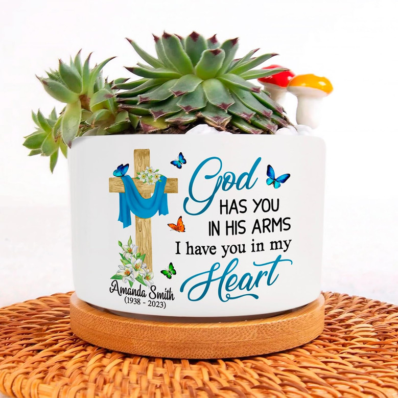 Personalized Christian Memorial Ceramic Plant Pot – Custom Name Sympathy Gift for Loss of Loved One