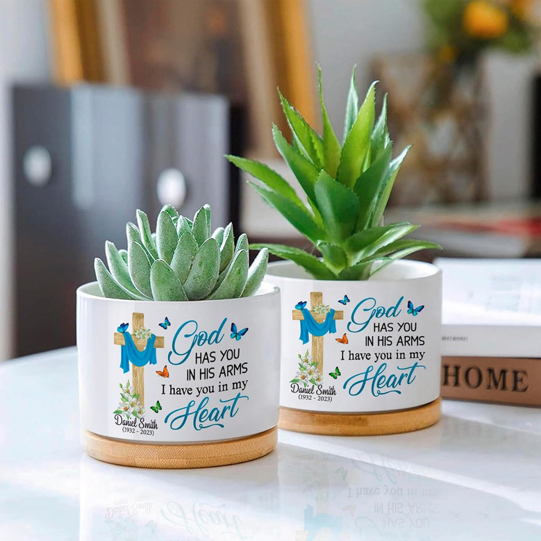 Personalized Christian Memorial Ceramic Plant Pot – Custom Name Sympathy Gift for Loss of Loved One