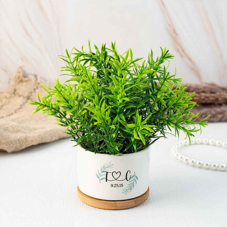 Custom Couple's Name Ceramic Plant Pot - Thoughtful Wedding Or Anniversary Gift For Newlyweds