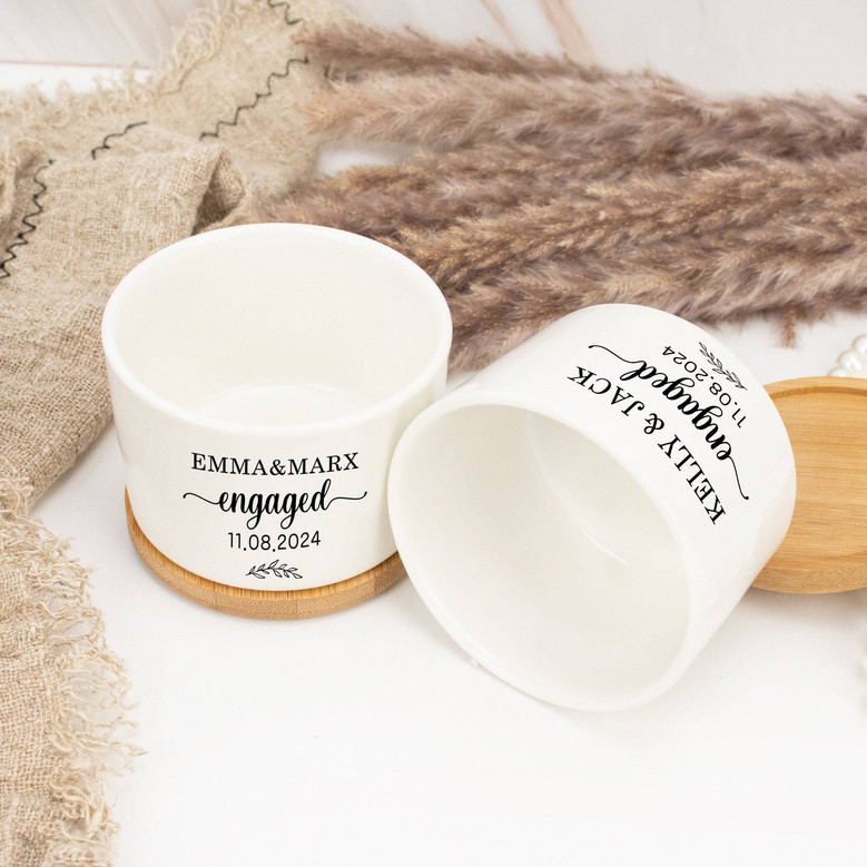 Engaged Couple Name Ceramic Plant Pot - Personalized Anniversary Flower Pot For Newlywed Gifts