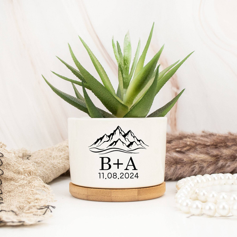 Personalized Couple's Name Wedding Ceramic Plant Pot For Anniversary Or Engagement Gift