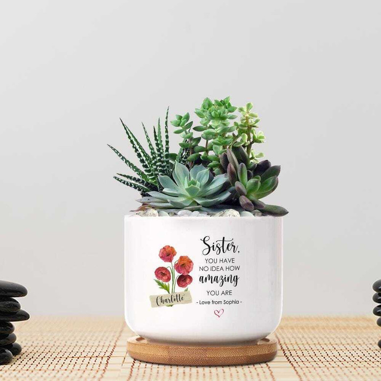 Sentimental Custom Ceramic Plant Pot With Birth Month Flower - Ideal Mother's Day Gift For Sister
