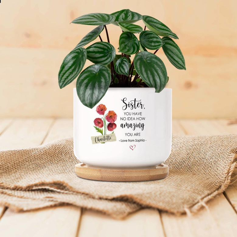 Sentimental Custom Ceramic Plant Pot With Birth Month Flower - Ideal Mother's Day Gift For Sister
