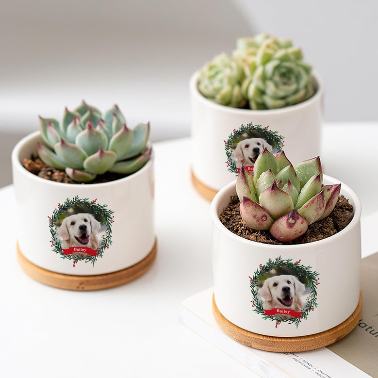 Personalized Dog Christmas Ceramic Plant Pot – Custom Photo & Name Flower Planter, Pet Memorial or Holiday Gift for Dog Lovers
