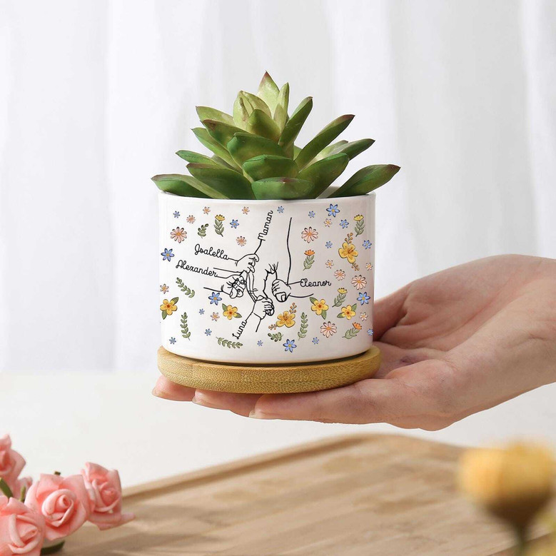 Thoughtful Family Tree Plant Pot For Mom's Mini Garden - Personalized Mother's Day Gift