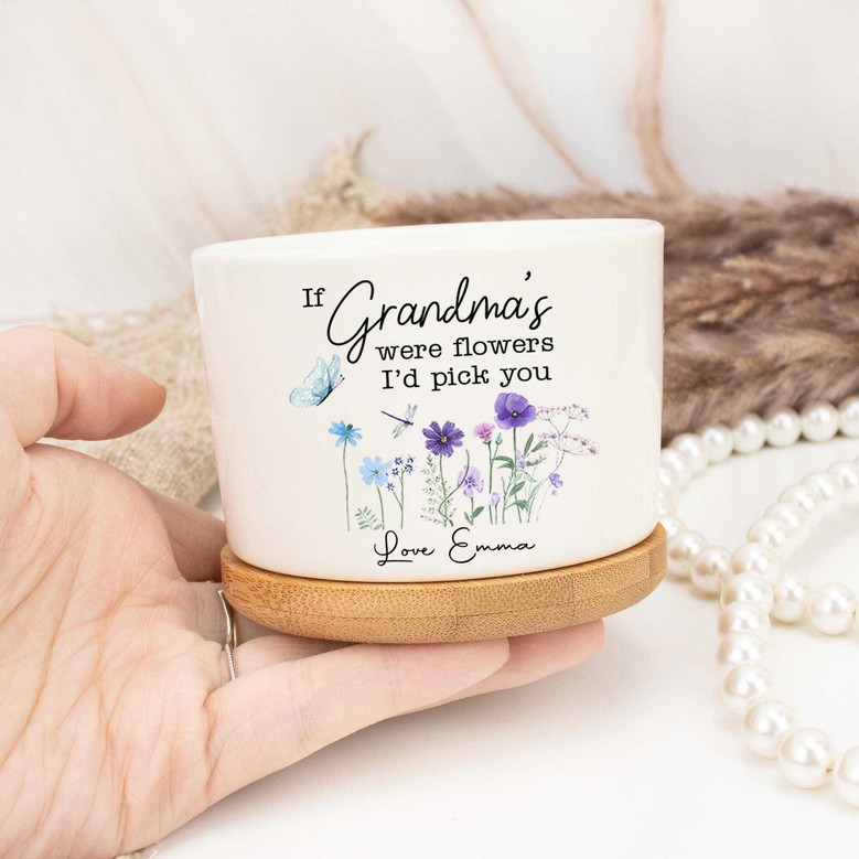 Personalized Grandma's Garden CeramicPlant Pot - Heartfelt Floral Gift For Moms, Nanas On Mother's Day & Birthdays