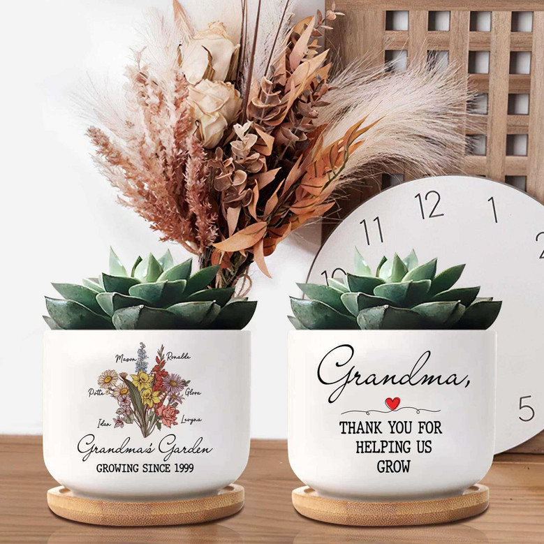 Thoughtful Grandma's Garden Ceramic Plant Pot Gift For Mother's Day - Personalized Nana Birth Month Flower Pot