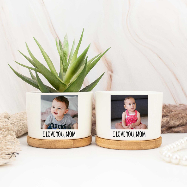 Personalized Kids Photo Plant Pot For Mom – Thoughtful Mother's Day Or Birthday Gift For Grandma