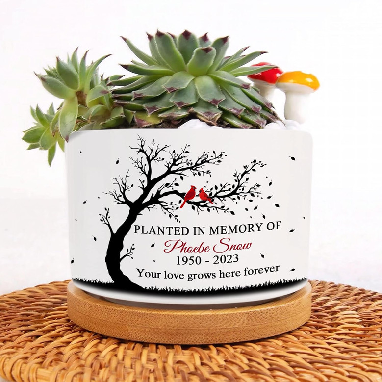 Personalized Memorial Ceramic Plant Pot – In Memory of Mom or Dad in Heaven, Sympathy Gift from Daughter or Son