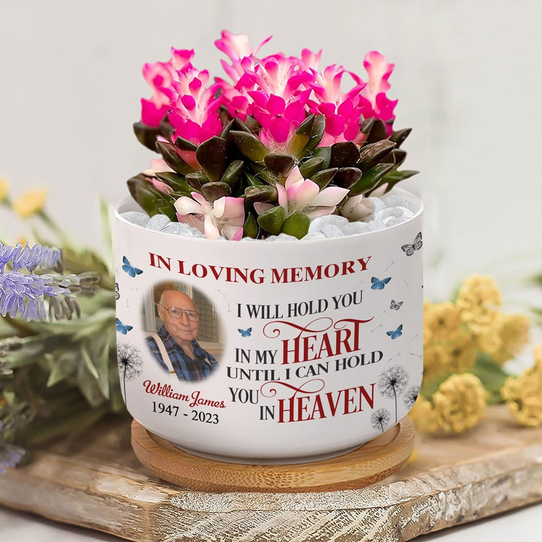 Personalized Memorial Ceramic Plant Pot – Custom Name & Photo Bereavement Sympathy Gift for Loss of Mom or Dad