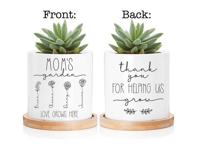 Thoughtful Mom's Garden Ceramic Plant Pot For Mother's Day, Grandma Gift, Family Garden Decor