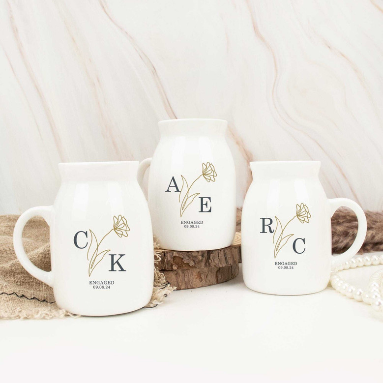 Engaged Ceramic Flower Vase With Couple's Names - Thoughtful Wedding And Engagement Gift For Couples