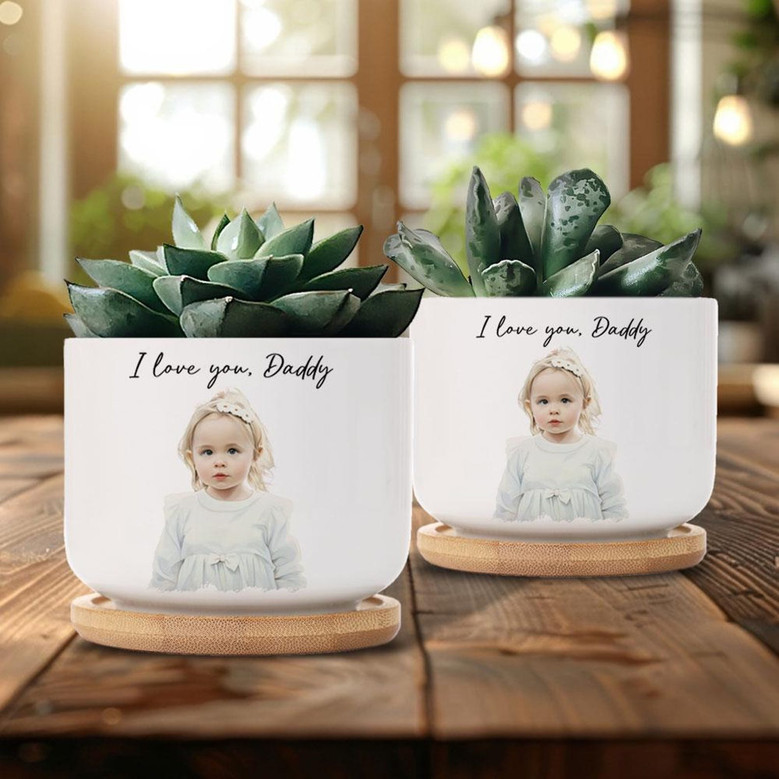 Personalized Father's Day Photo Ceramic Plant Pot – Custom Planter Gift for Dad or Grandpa