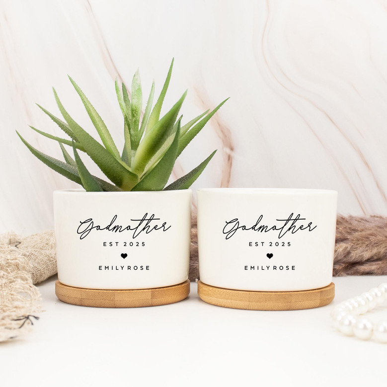 Thoughtful Godmother Ceramic Plant Pot For Mother's Day And Baptism - Perfect Gift From Daughter