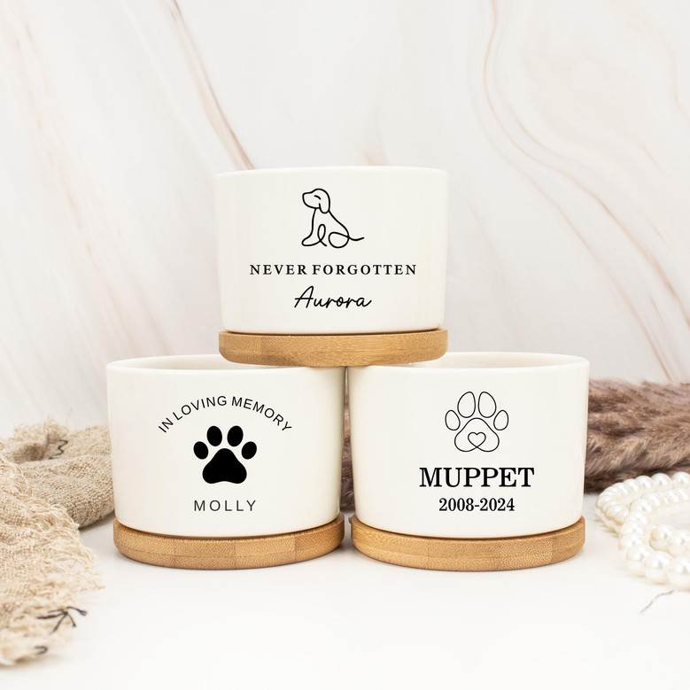 Personalized Pet Memorial Ceramic Plant Pot For Pet Lover - Sympathy Gift With Dog Paw Design