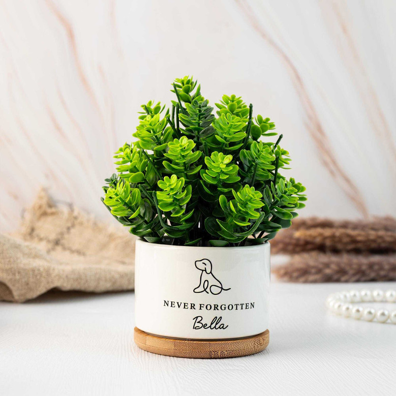 Personalized Pet Memorial Ceramic Plant Pot For Pet Lover - Sympathy Gift With Dog Paw Design