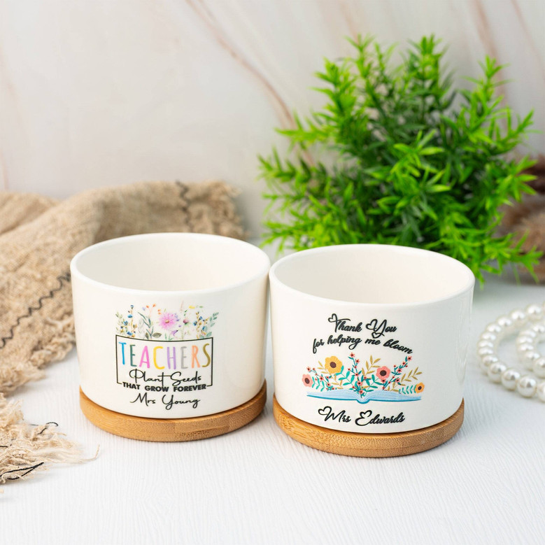 Personalized Thank You Teacher Ceramic Plant Pot - Touching End Of Year Appreciation Gift For Classroom DéCor