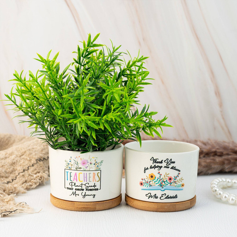 Personalized Thank You Teacher Ceramic Plant Pot - Touching End Of Year Appreciation Gift For Classroom DéCor