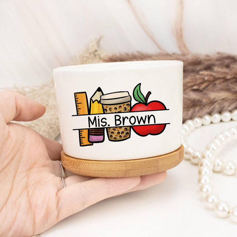 Personalized Thank You Teacher Ceramic Plant Pot - Touching End Of Year Appreciation Gift For Classroom DéCor