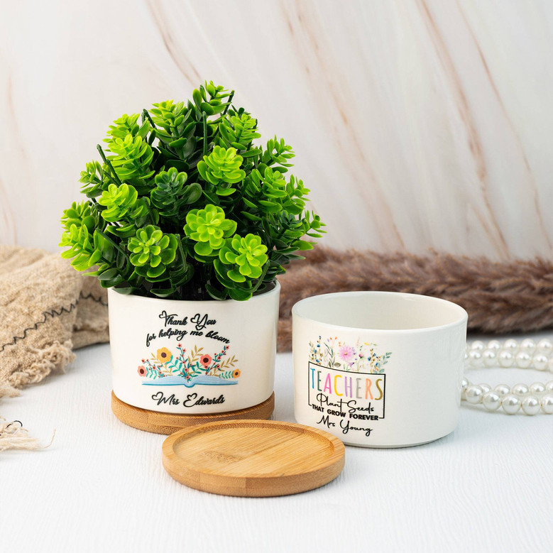 Personalized Thank You Teacher Ceramic Plant Pot - Touching End Of Year Appreciation Gift For Classroom DéCor