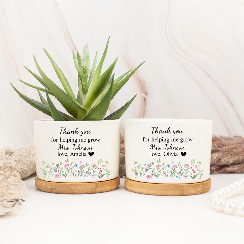 Custom Thank You Teacher Ceramic Plant Pot For End Of Year| Appreciation| Leaving School Gifts