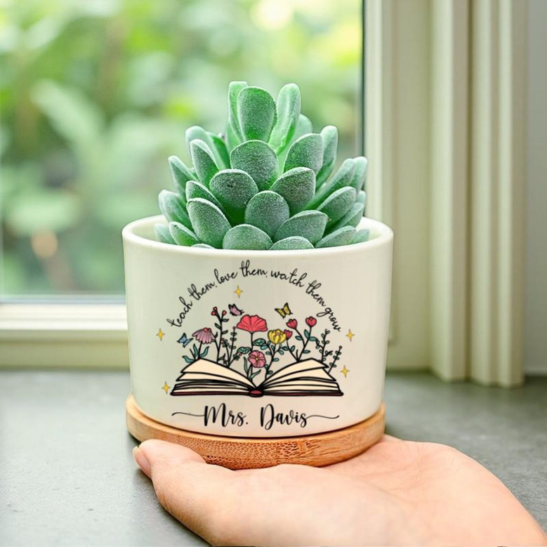 Custom Thank You Teacher Ceramic Plant Pot - Personalized Gift For Teacher Appreciation