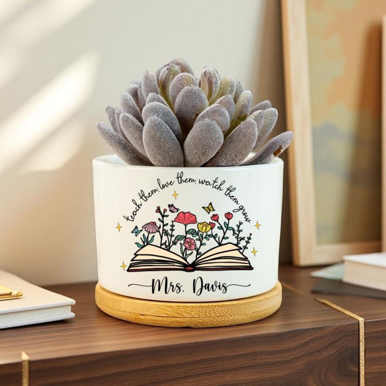 Custom Thank You Teacher Ceramic Plant Pot - Personalized Gift For Teacher Appreciation