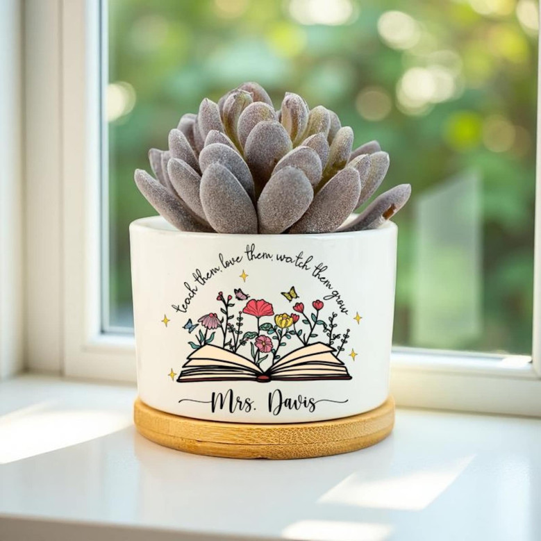Custom Thank You Teacher Ceramic Plant Pot - Personalized Gift For Teacher Appreciation