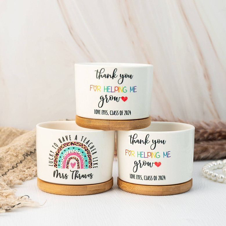 Personalized Thank You Teacher Ceramic Plant Pot - Thoughtful End Of Year Gift For Teacher Appreciation