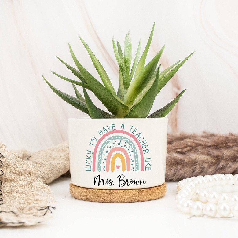 Personalized Thank You Teacher Ceramic Plant Pot - Thoughtful End Of Year Gift For Teacher Appreciation