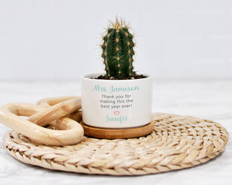 Personalized Thank You Teacher Ceramic Plant Pot - Touching Christmas Gift For Preschool Educators