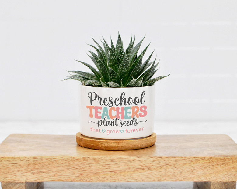 Personalized Thank You Teacher Ceramic Plant Pot - Touching Christmas Gift For Preschool Educators