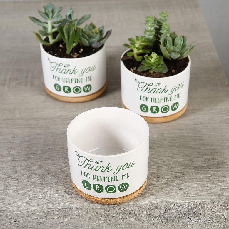 Thank You Teacher Plant Pot – Ceramic Succulent Planter Gift with “Helping Me Grow” Message