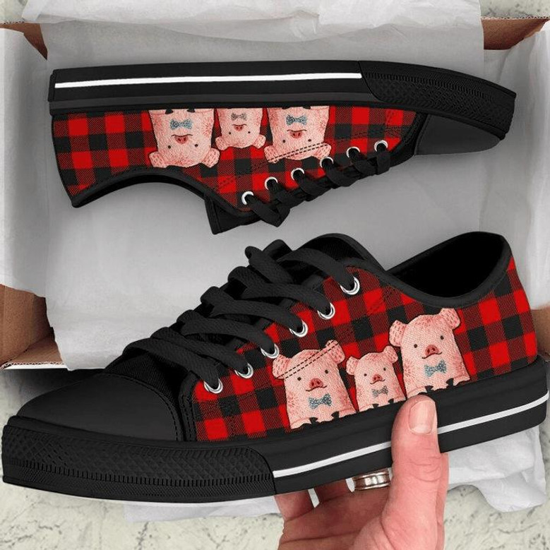Chaussures Basses À Carreaux Rouges Cochon Mignon